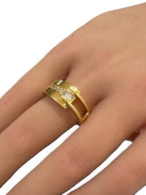 Open Band Ring Gold Tone Cubic Zirconia Accents Size 9 Womens